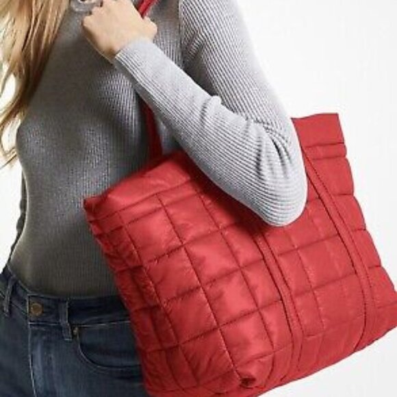 NWT MICHAEL KORS STIRLING LARGE CRIMSON RED PUFFER NYLON TOTE TRAVEL BAG - Picture 1 of 11